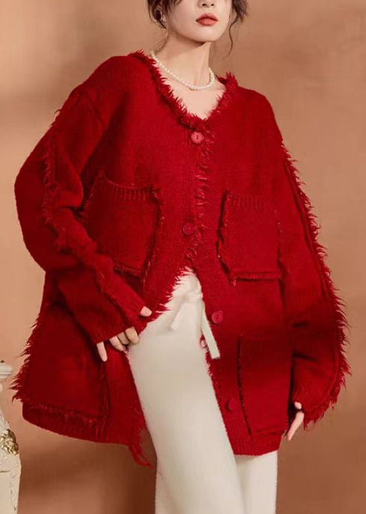 Luvik | Punaiset laukut Patchwork Napit Puuvilla Neuleet