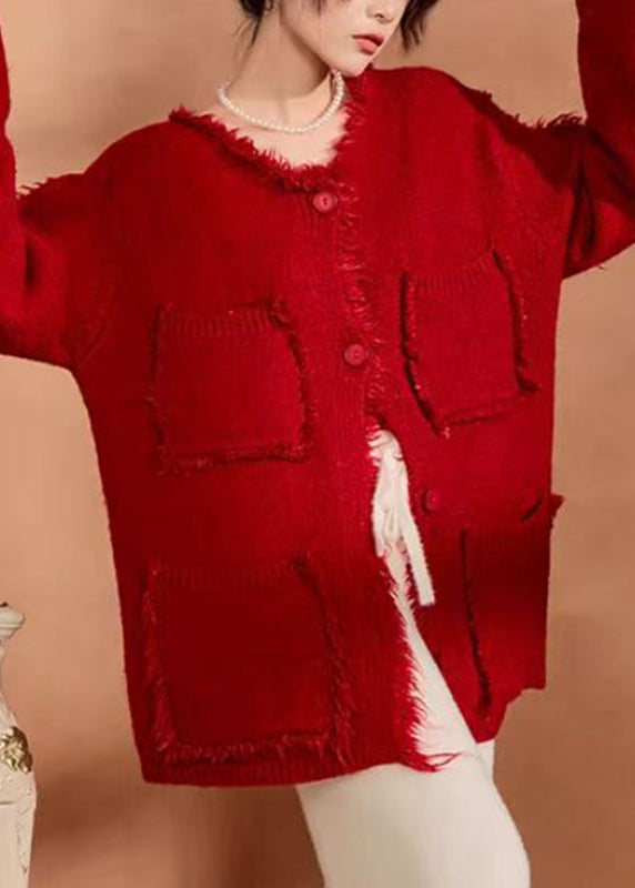 Luvik | Punaiset laukut Patchwork Napit Puuvilla Neuleet