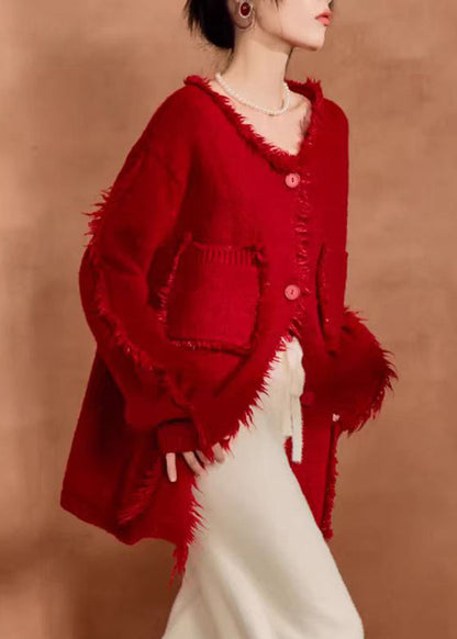 Luvik | Punaiset laukut Patchwork Napit Puuvilla Neuleet