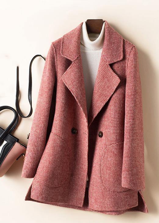 Luvik | ruudullinen vaaleanpunainen tunika suuret koot naisille muotiajatuksia taskut leikattu villatakit naisille