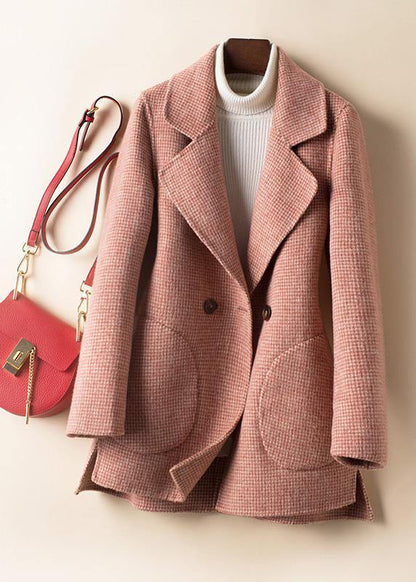 Luvik | ruudullinen vaaleanpunainen tunika suuret koot naisille muotiajatuksia taskut leikattu villatakit naisille