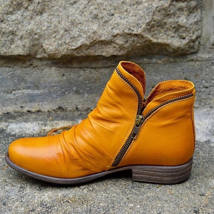 Gelb Lederstiefeletten mit Reißverschluss