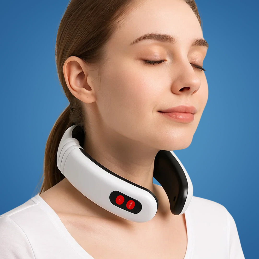 NeckEase | Vibrerende Nakke Massager – Smertelindring – Bærbar Design – Lindrer Stive Muskler – Stress & Spenningslindring Luvikno