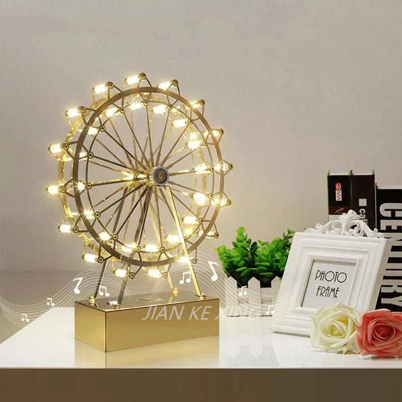 LED Ferris Wheel Skrivebord Lampe, Dekorativ Belysning med Musikkfunksjon, Retro Skrivebord Lys for Hjem | Luvikno