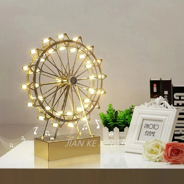 LED Ferris Wheel Skrivebord Lampe, Dekorativ Belysning med Musikkfunksjon, Retro Skrivebord Lys for Hjem | Luvikno