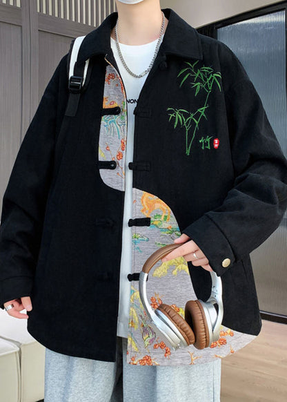 Luvik | Miesten beigen brodeeratut puuvillapatchworktakit, joissa on napit