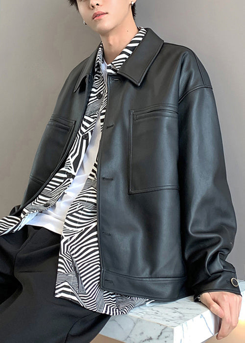 Luvik | Mustat tekonahkatakit taskuilla ja napilla miehille