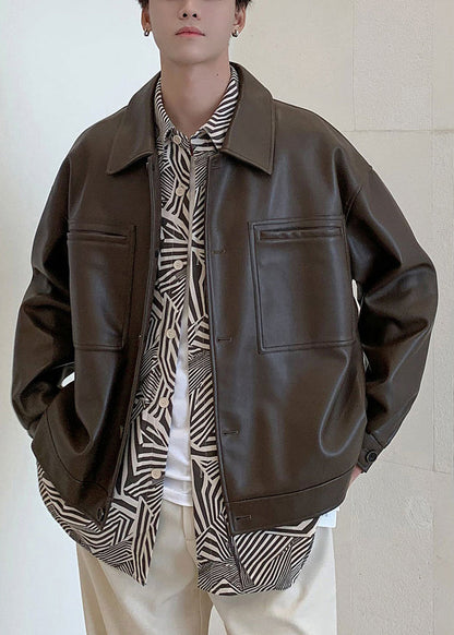 Luvik | Mustat tekonahkatakit taskuilla ja napilla miehille