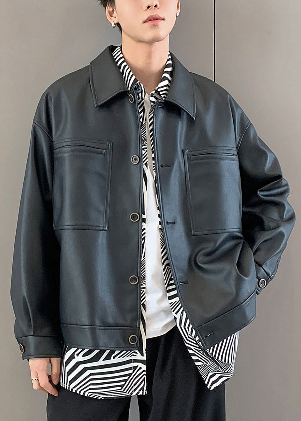 Luvik | Mustat tekonahkatakit taskuilla ja napilla miehille