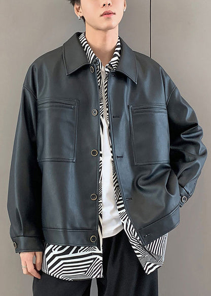 Luvik | Mustat tekonahkatakit taskuilla ja napilla miehille