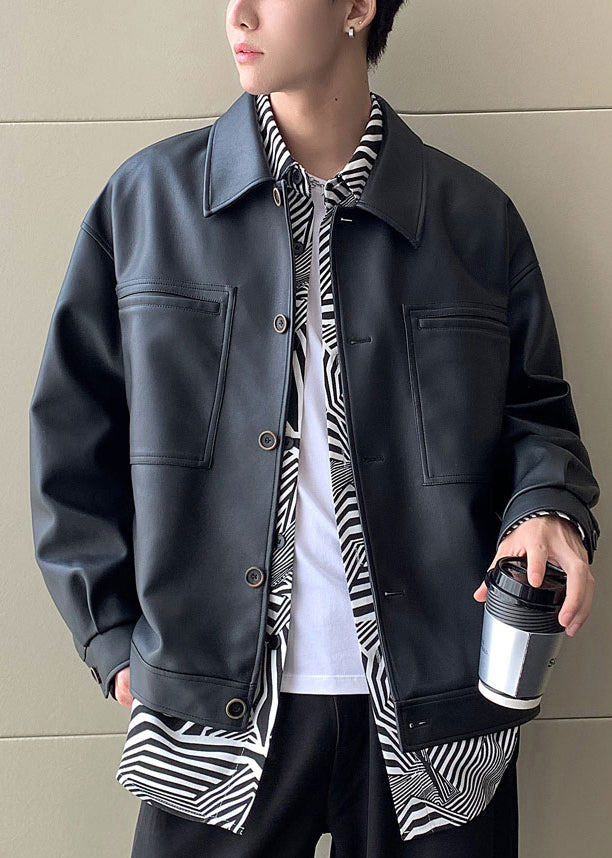 Luvik | Mustat tekonahkatakit taskuilla ja napilla miehille