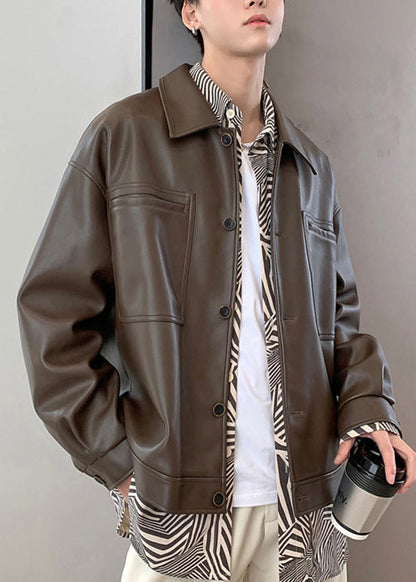 Luvik | Mustat tekonahkatakit taskuilla ja napilla miehille