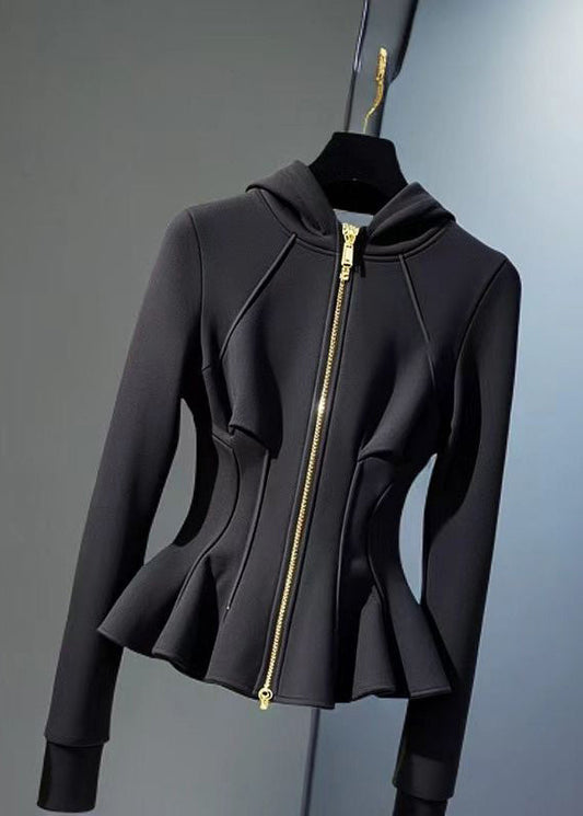 Luvik | Musta huppari, jossa on vetoketju ja puuvillaa