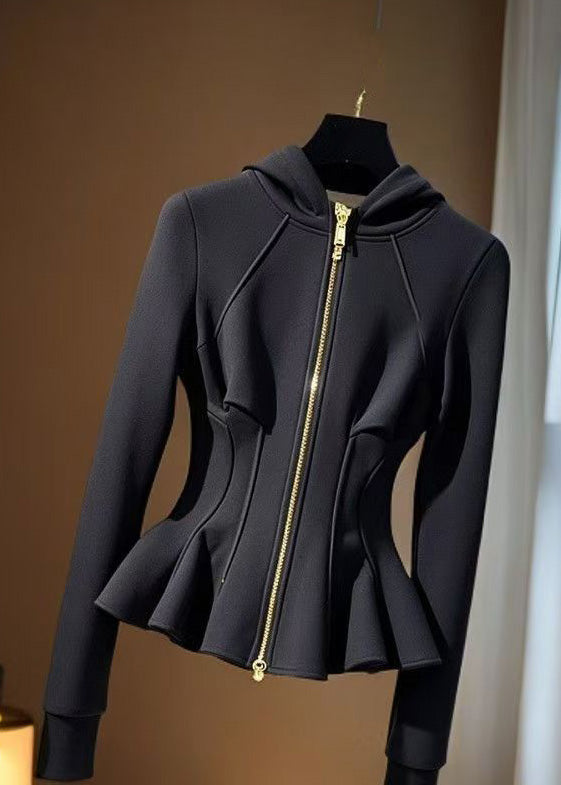 Luvik | Musta huppari, jossa on vetoketju ja puuvillaa