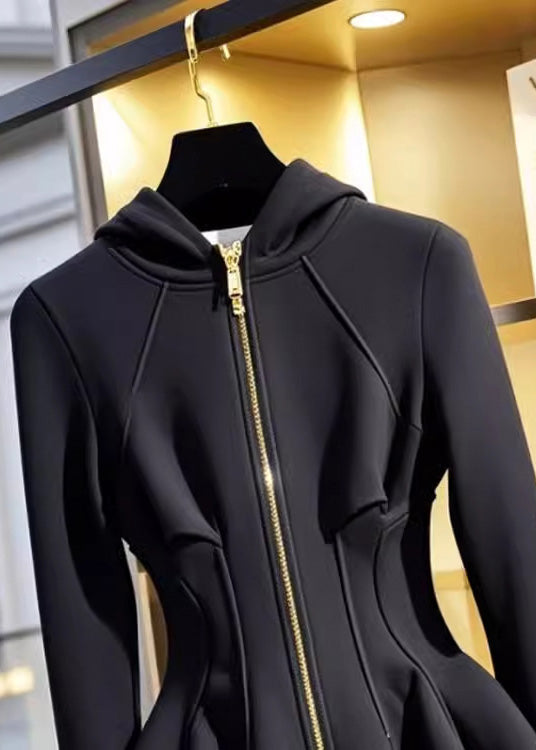 Luvik | Musta huppari, jossa on vetoketju ja puuvillaa