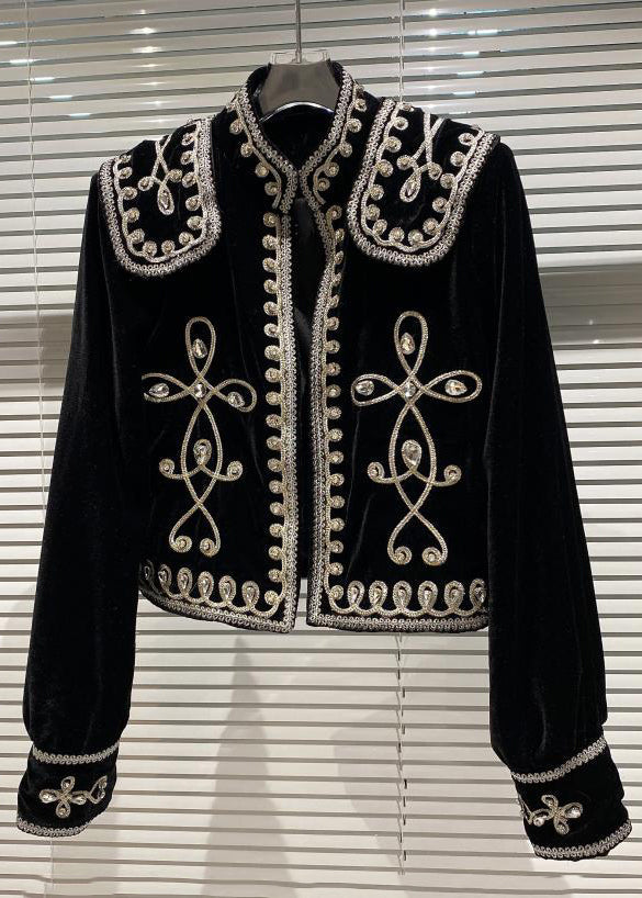 Luvik | Sametti silkistä valmistettu musta zakoni korkeakauluksinen takki