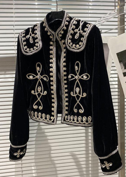 Luvik | Sametti silkistä valmistettu musta zakoni korkeakauluksinen takki