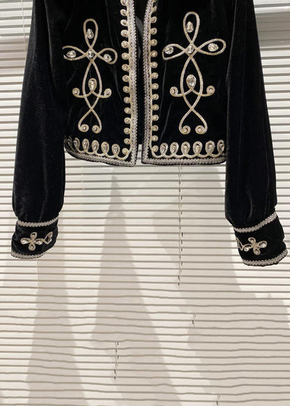 Luvik | Sametti silkistä valmistettu musta zakoni korkeakauluksinen takki