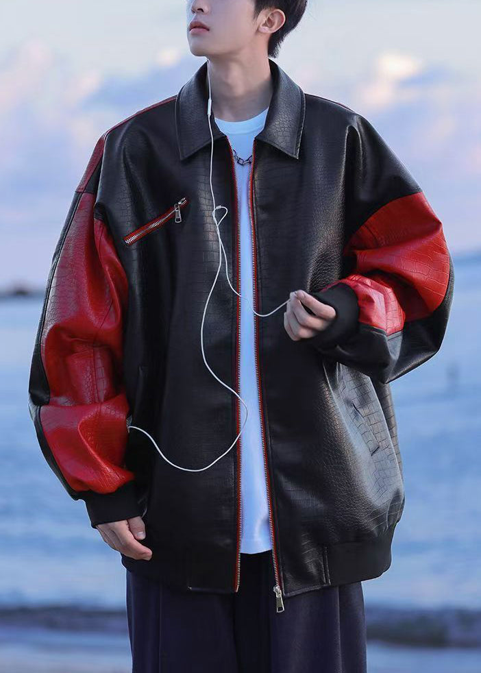 Luvik | Miesten päällystakit keinonahkasta, joissa on kirjainpainatus ja musta vetoketju