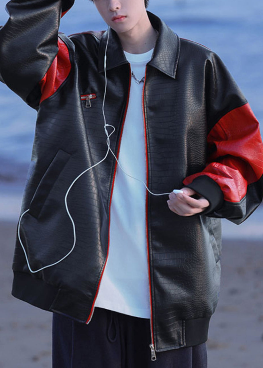 Luvik | Miesten päällystakit keinonahkasta, joissa on kirjainpainatus ja musta vetoketju