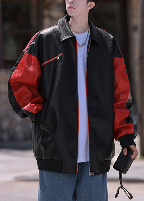 Luvik | Miesten päällystakit keinonahkasta, joissa on kirjainpainatus ja musta vetoketju