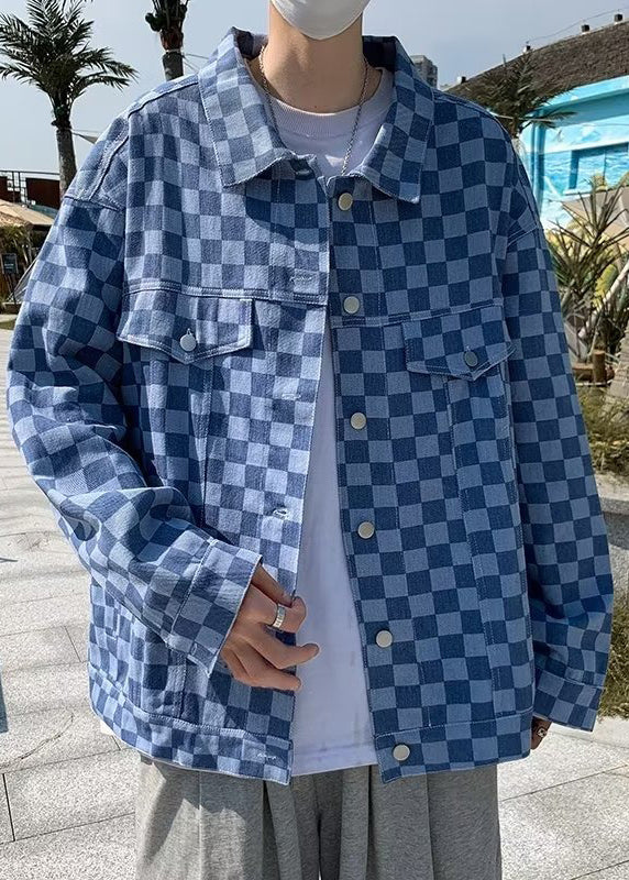 Luvik | Miesten siniruutuiset farkkutakit, joissa on napit ja taskut