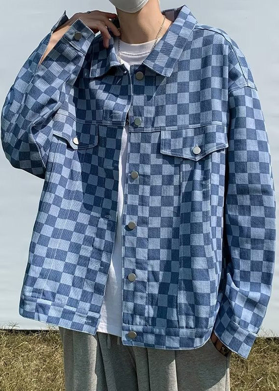 Luvik | Miesten siniruutuiset farkkutakit, joissa on napit ja taskut