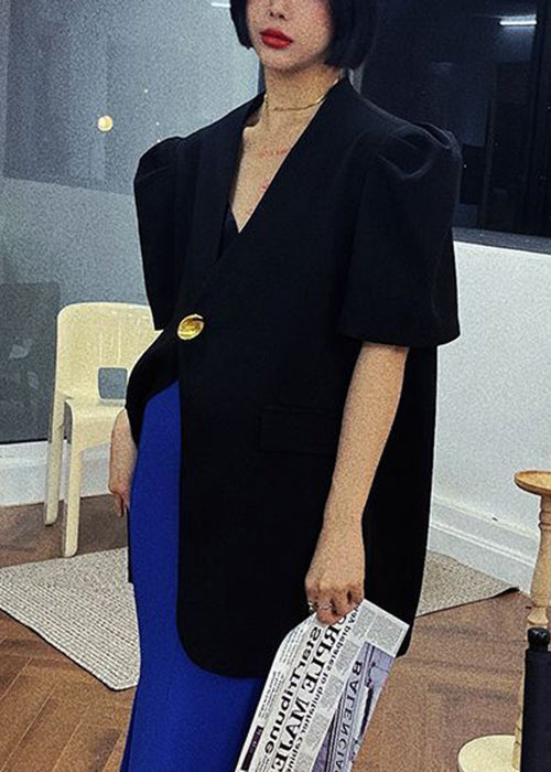 Luvik | Yhdistehanskat napilla ja sinisestä V-pääntiestä puffihihalla