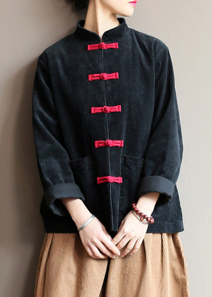 Luvik | Karamelli korkeakauluksinen Napit Taskut Corduroy-takit