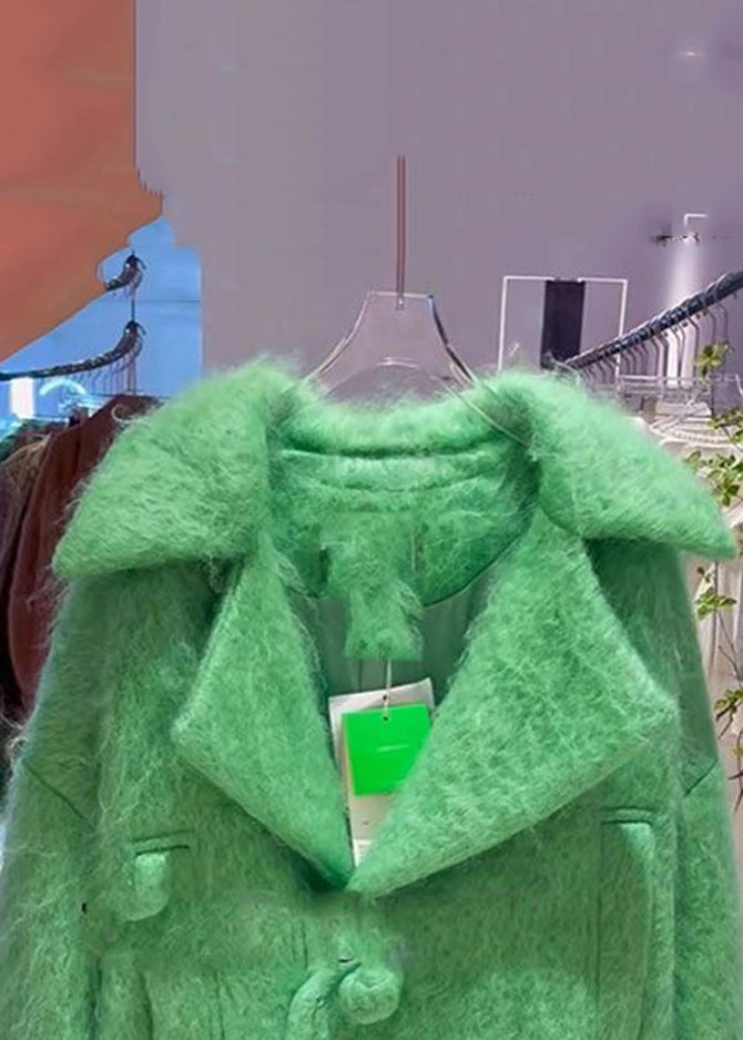 Luvik | Vihreä Nappimuotoilu Alhaiset Korkeat Villakatteet Pitkät Hihat