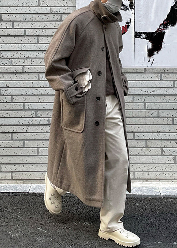 Luvik | Pitkä villakangastakki miehille nappitaskuilla harmaa talvi