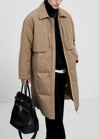 Luvik | Khaki Peter-Pan-Rusetti Napillinen Tasku Ankkaduvetti Miesten Talvitakit