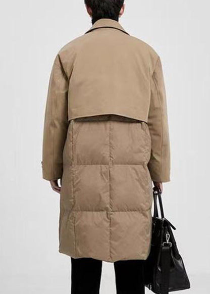 Luvik | Khaki Peter-Pan-Rusetti Napillinen Tasku Ankkaduvetti Miesten Talvitakit