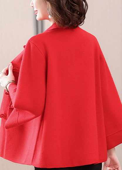 Luvik | Painettu villa takki punaisella korkealla kauluksella