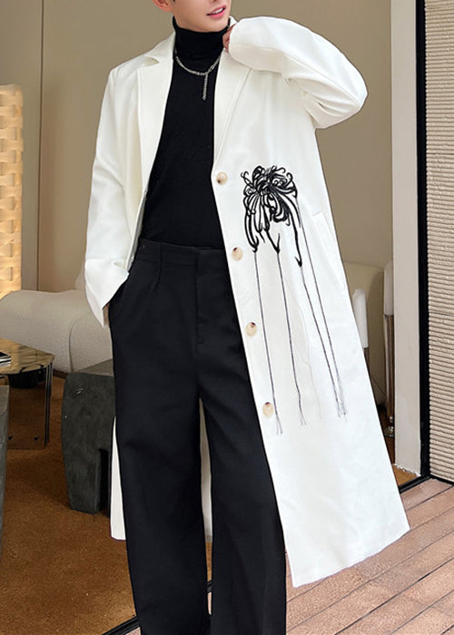 Luvik | Valkoinen brodeeraus nappi puuvilla miesten trench-takit