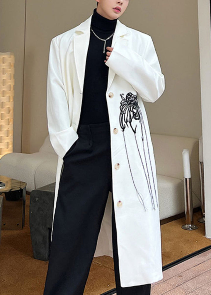 Luvik | Hvit broderi knapp bomull herre trench-coats