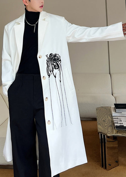 Luvik | Hvit broderi knapp bomull herre trench-coats