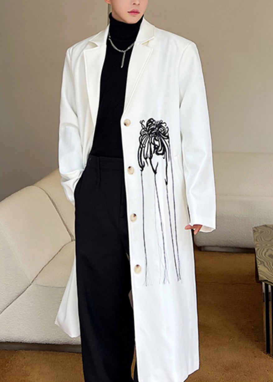 Luvik | Hvit broderi knapp bomull herre trench-coats