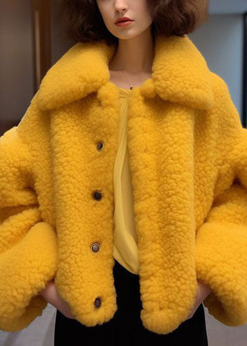 Luvik | Gul Peter Pan Krage Knapper Myk Fleece Jakke Med Lange Ermer