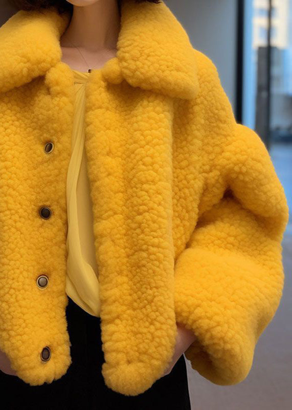 Luvik | Gul Peter Pan Krage Knapper Myk Fleece Jakke Med Lange Ermer