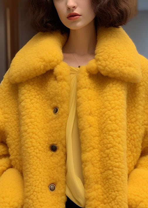 Luvik | Gul Peter Pan Krage Knapper Myk Fleece Jakke Med Lange Ermer
