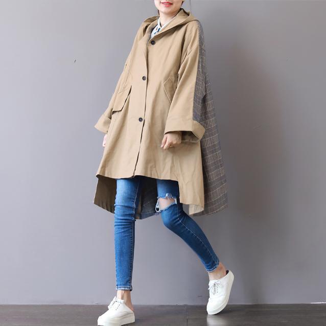 Luvik | khaki suuret koot takki design huppu ylösala takki liike patchwork talvi trench-coat