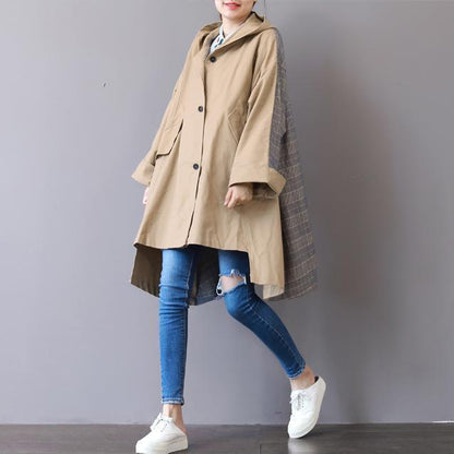 Luvik | khaki suuret koot takki design huppu ylösala takki liike patchwork talvi trench-coat