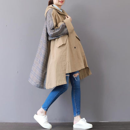 Luvik | khaki suuret koot takki design huppu ylösala takki liike patchwork talvi trench-coat
