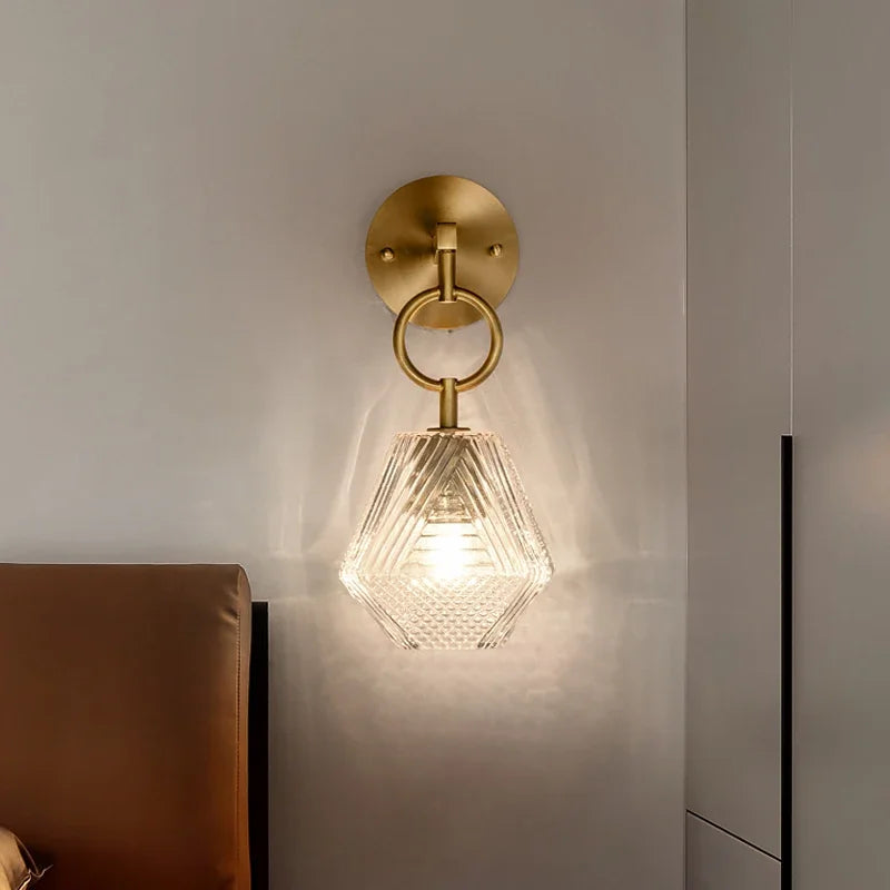 Moderne Glass Vegglampe i Vintage Stil - Vegglampe laget av Messing og Glass | Luvikno