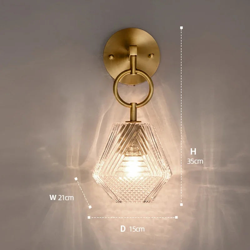 Moderne Glass Vegglampe i Vintage Stil - Vegglampe laget av Messing og Glass | Luvikno
