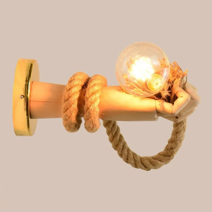 Kreativ vegglampe i tau-design med håndtak – Rustikk LED-lampe for stue og gang | Luvikno
