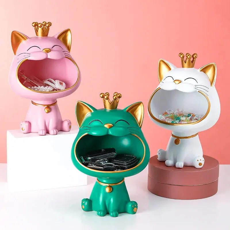 Latterlig Lucky Cat Dekorasjon, Bolle for Godteri og Smykker, Moderne Design | Luvikno
