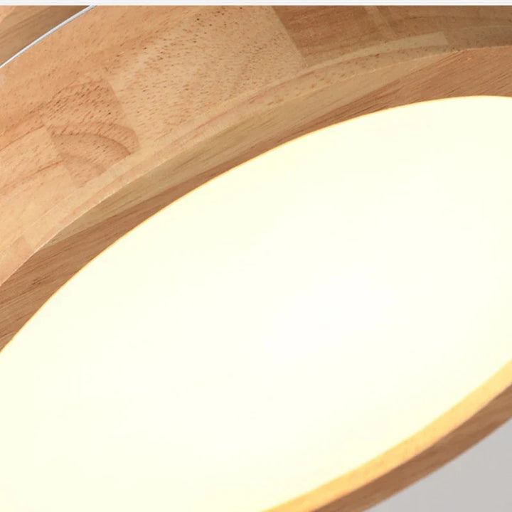 Rund solid tre taklampe – Skandinavisk lampe for stue og gang | Luvikno