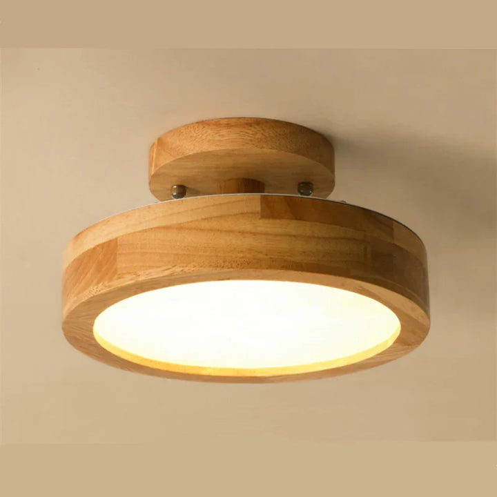 Rund solid tre taklampe – Skandinavisk lampe for stue og gang | Luvikno